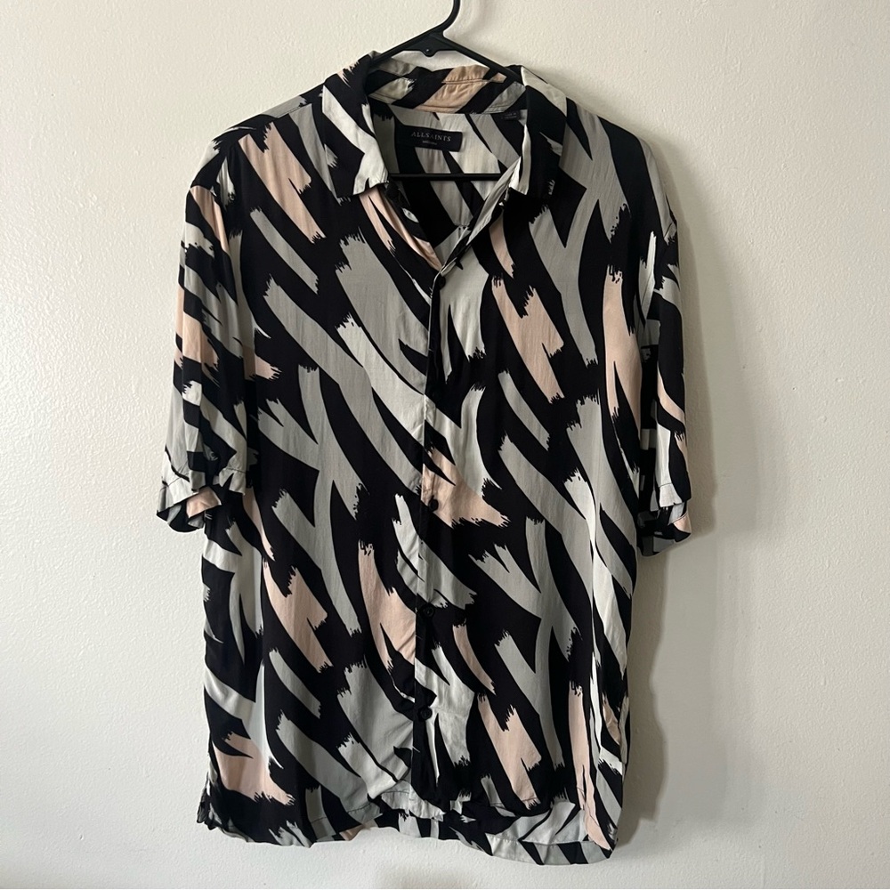 All Saints Black and Cream Casual Button Down Shirt